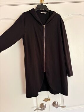 zeagoo Black Hooded Longline Zip Jacket